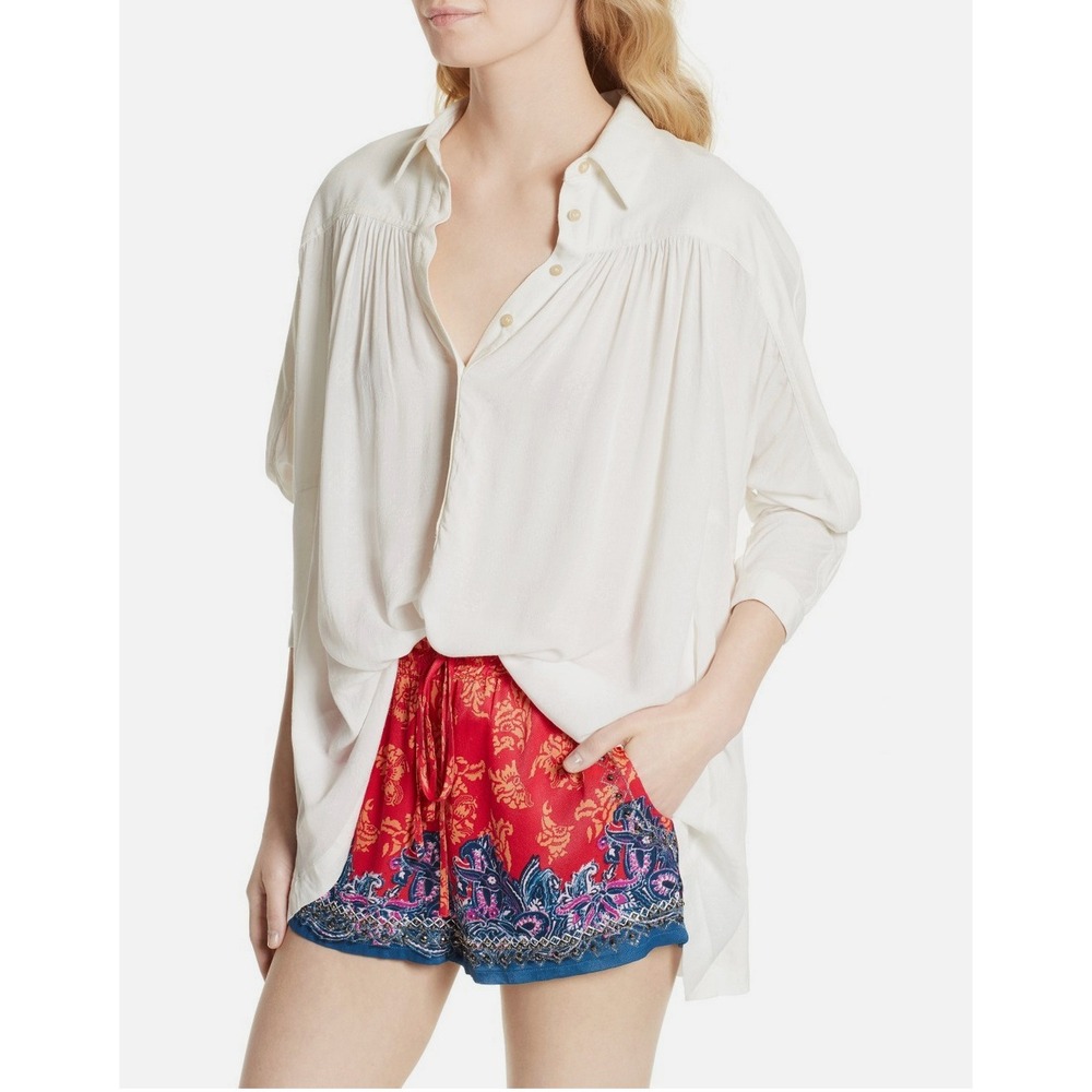 Free People‎ NWT Lovely Day Oversized Lightweight Boxy Ivory Flowy Blouse S